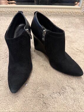 Vince Camuto Black Suede Pointed Wedge Ankle Booties